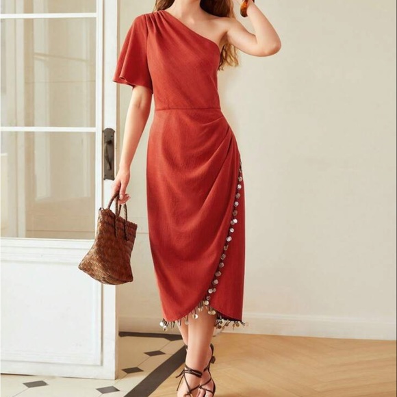 MOTF PREMIUM ONE SHOULDER SHELL FRINGE DRESS - Picture 7 of 8